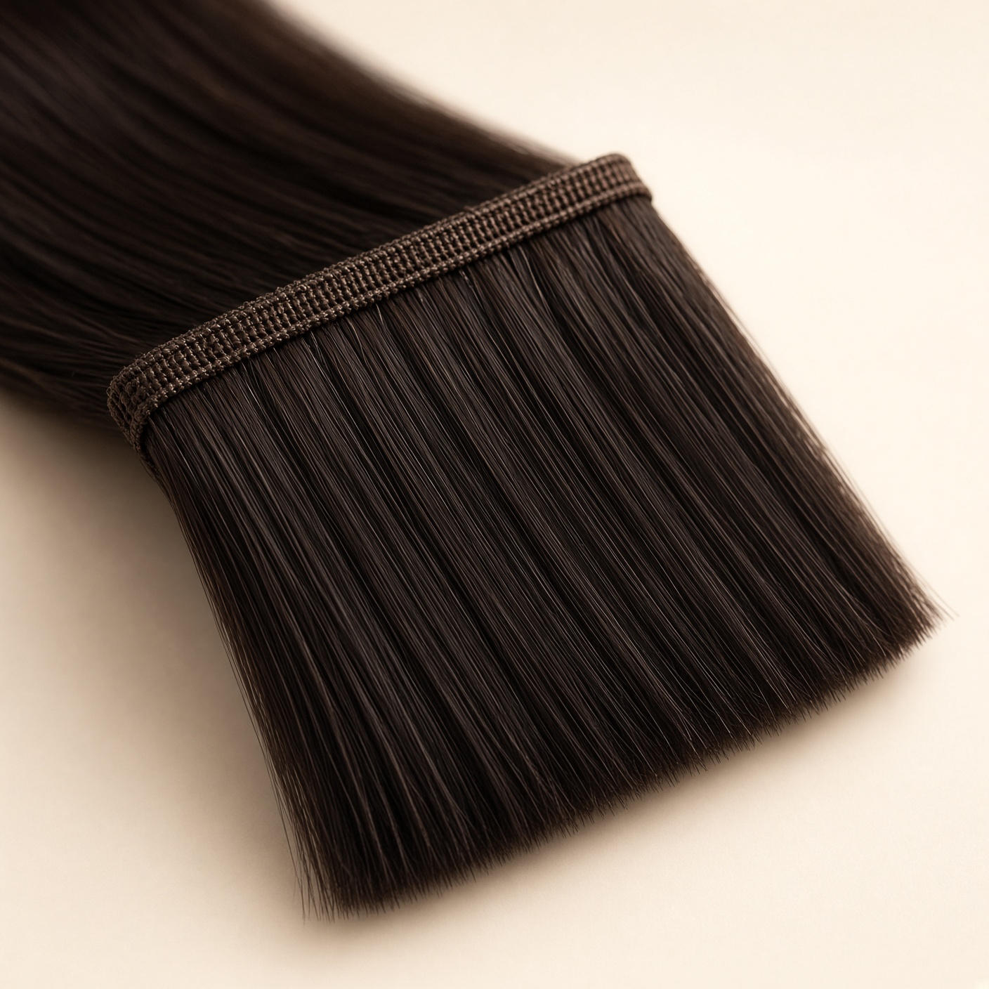 Macro of a double-drawn human hair weft